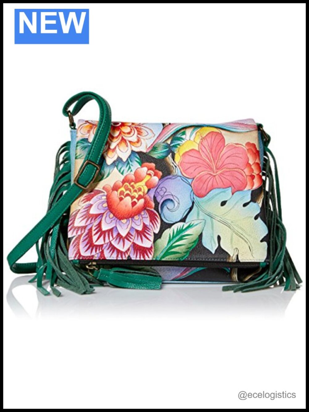 Genuine Leather Hand Painted Crossbody Bag Satchel Flap Over
